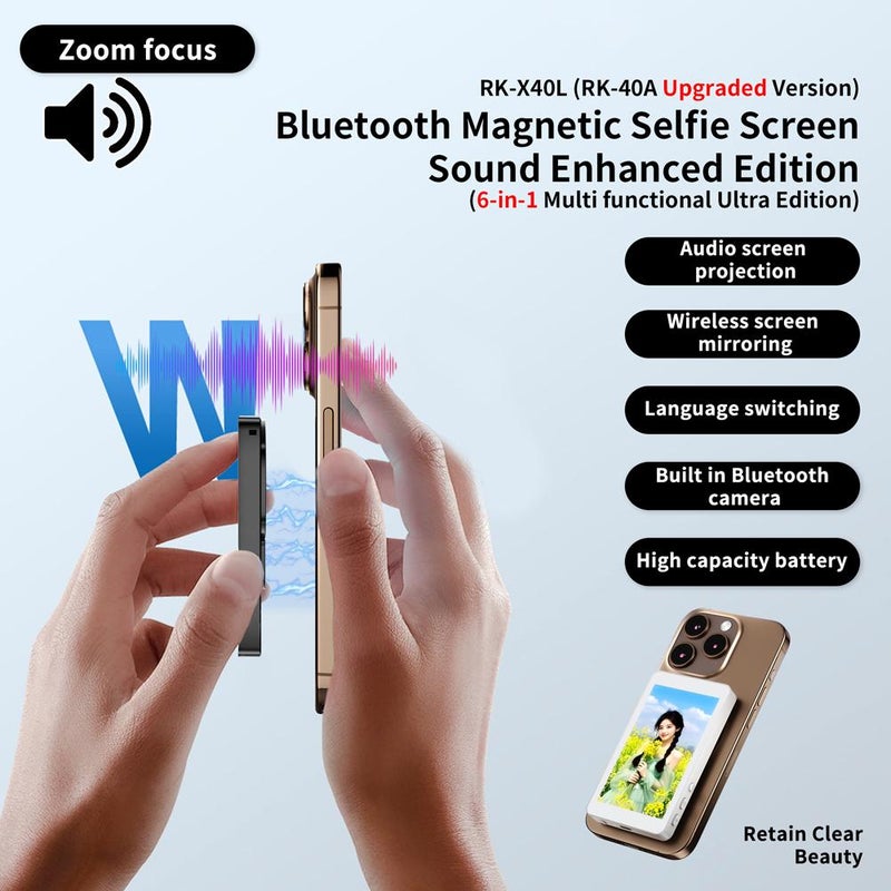 Magnetic Phone Vlog Selfie Monitor Screen, 1080P Wireless Recording,Bluetooth Remote, Back Camera Monitor,Using Phone Rear Camera for Selfie Vlog Live Stream TikTok - Image 4